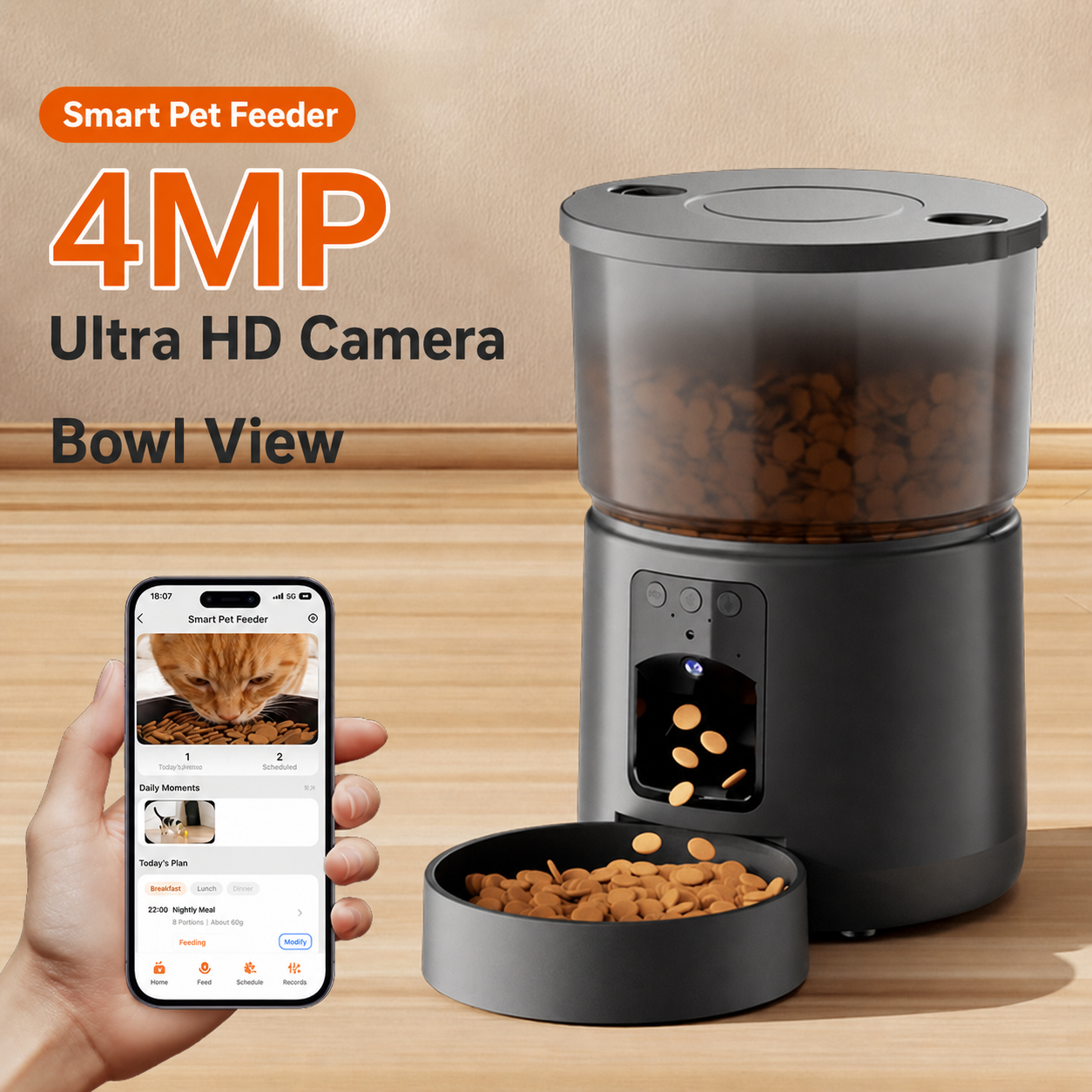 DR01 Smart Camera Pet Feeder with 4MP Bowl View 5L/3L