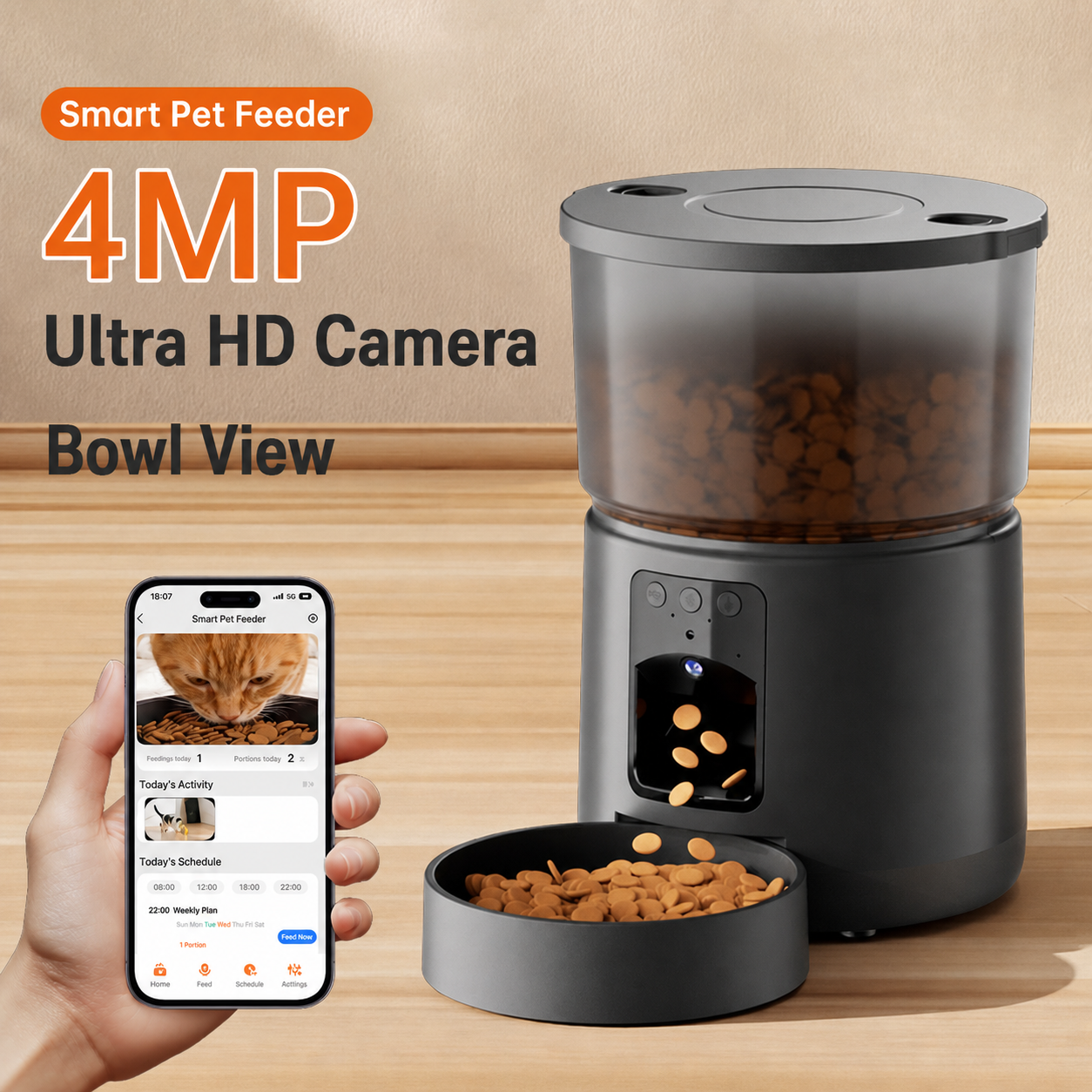 DR01 Smart Camera Pet Feeder with 4MP Bowl View 5L/3L