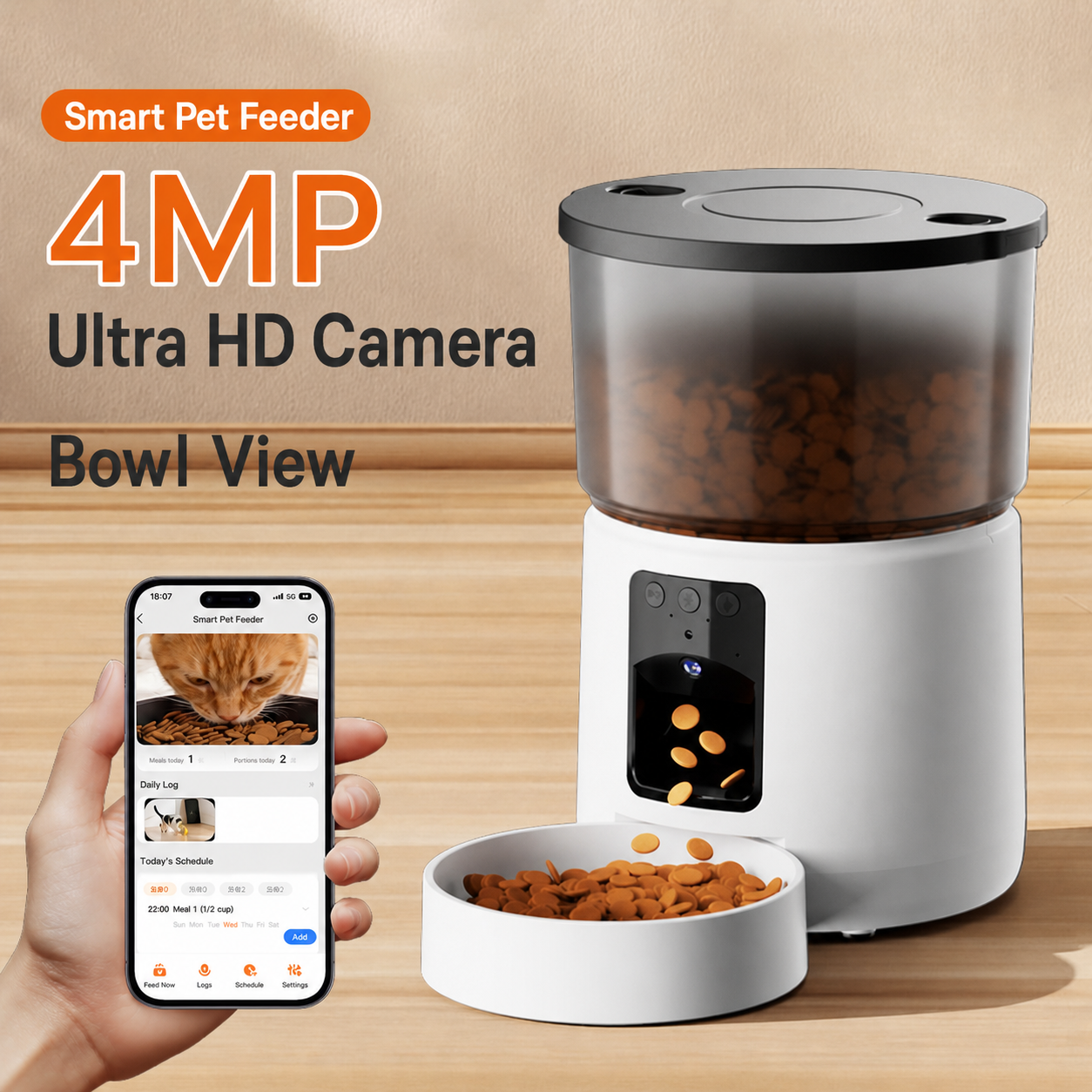 DR01 Smart Camera Pet Feeder with 4MP Bowl View 5L/3L