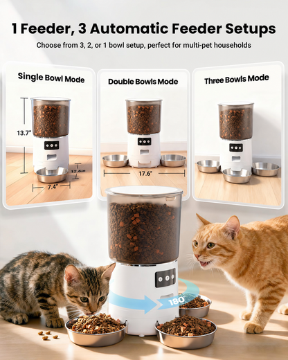 6L Smart Automatic Pet Feeder with 3 Bowls – App Control for Multi-Cat Homes