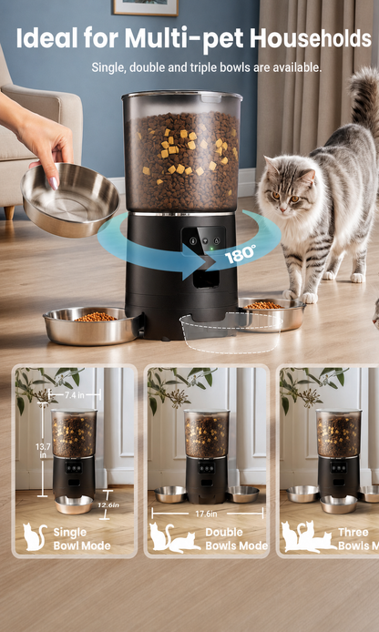 6L Smart Automatic Pet Feeder with 3 Bowls – App Control for Multi-Cat Homes