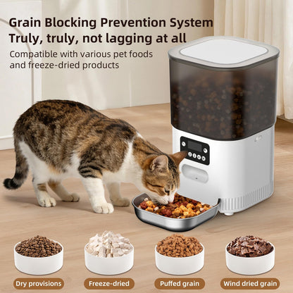 4L Smart Automatic Pet Feeder with App Control, Custom Meal Scheduling, Anti-Jam Dispensing, Dual Power and Stainless Steel Bowl for Cats and Small Dogs