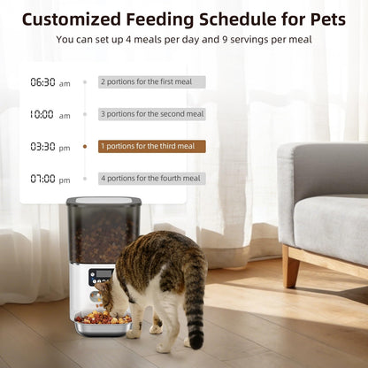4L Smart Automatic Pet Feeder with App Control, Custom Meal Scheduling, Anti-Jam Dispensing, Dual Power and Stainless Steel Bowl for Cats and Small Dogs