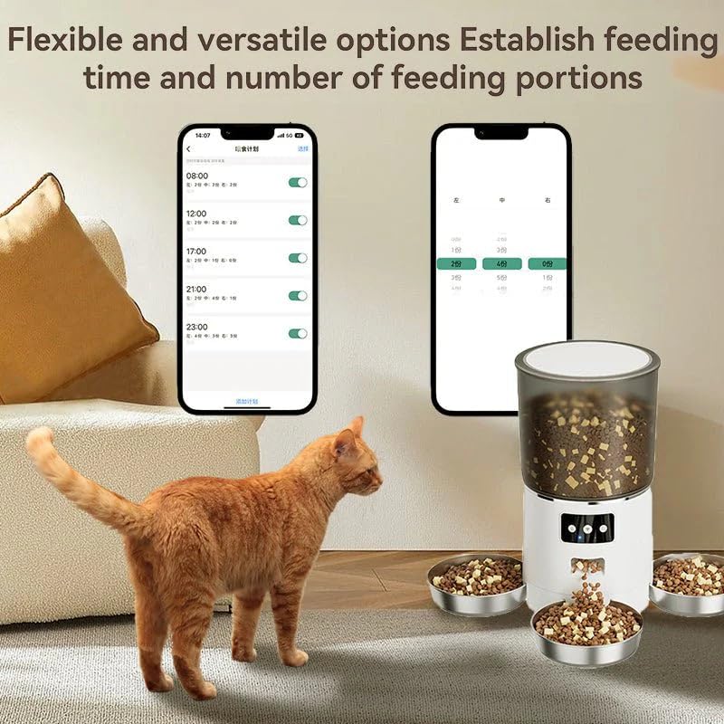 6L Smart Automatic Pet Feeder with 3 Bowls – App Control for Multi-Cat Homes