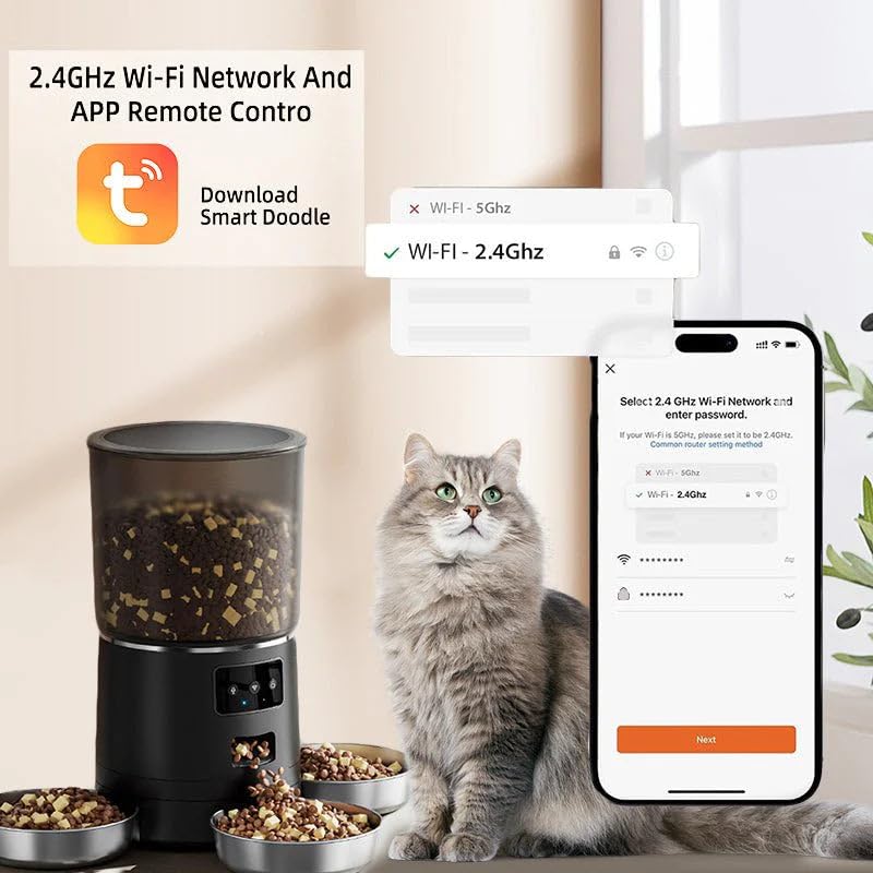 6L Smart Automatic Pet Feeder with 3 Bowls – App Control for Multi-Cat Homes